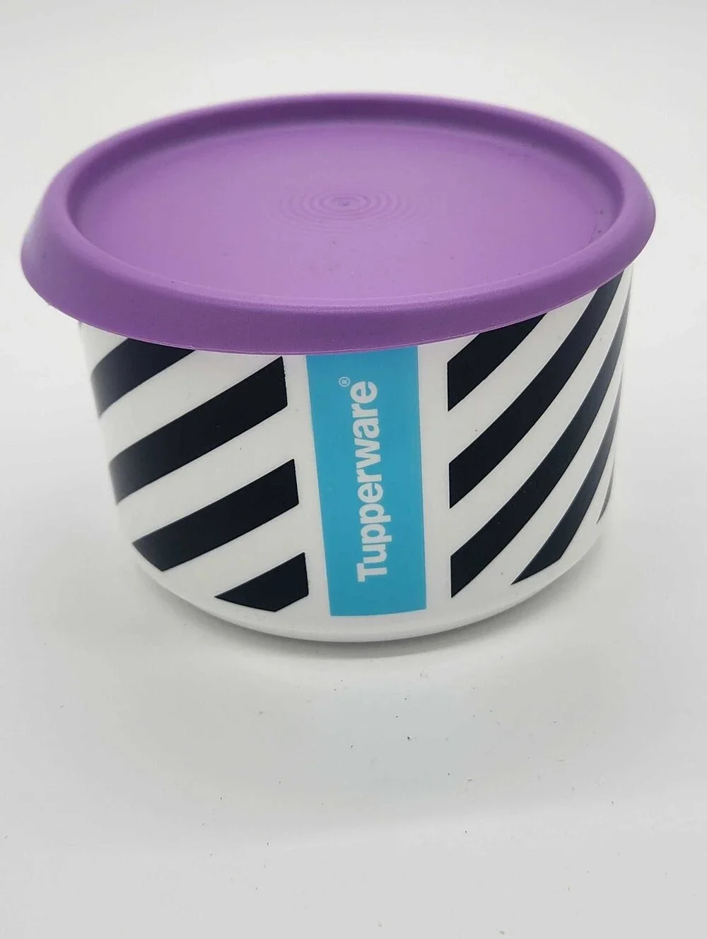Tupperware Urban Moves Black White Stripe Canister Purple Lid